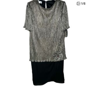 NWT Patra Vintage Dead Stock Antique Gold & Black Knee Length Evening Dress 8